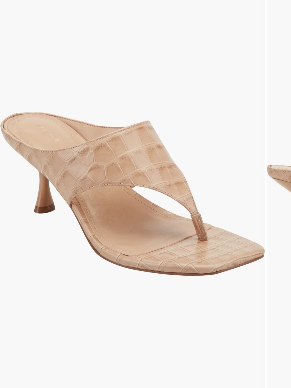Marc Fisher Beige Croc-Embossed Thong Kitten-Heel Mules